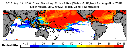 Current Bleaching Heat Stress Outlook Probability - Watch and higher