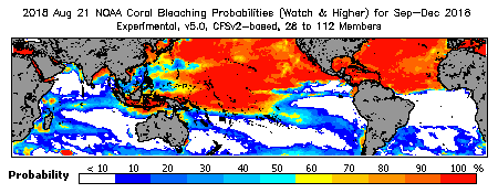 Current Bleaching Heat Stress Outlook Probability - Watch and higher