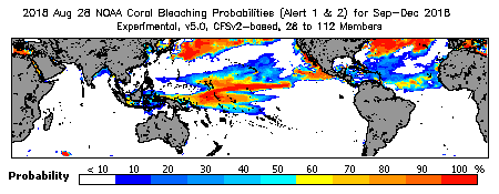 Current Bleaching Heat Stress Outlook Probability - Alert Levels 1 and 2