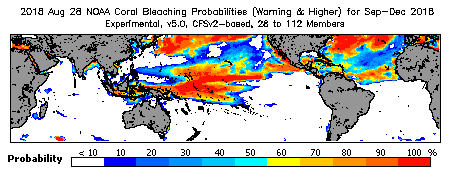 Current Bleaching Heat Stress Outlook Probability - Warning and higher