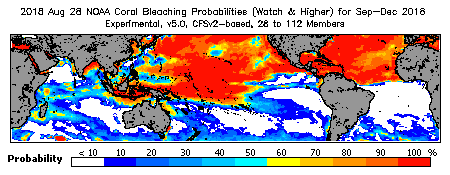 Current Bleaching Heat Stress Outlook Probability - Watch and higher