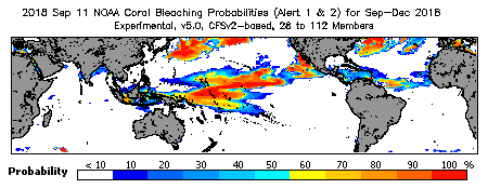 Current Bleaching Heat Stress Outlook Probability - Alert Levels 1 and 2