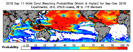 Current Bleaching Heat Stress Outlook Probability - Watch and higher