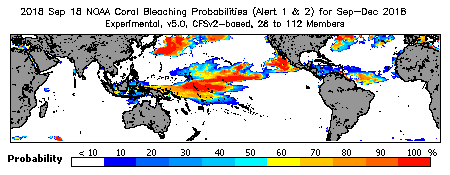 Current Bleaching Heat Stress Outlook Probability - Alert Levels 1 and 2