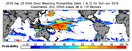 Current Bleaching Heat Stress Outlook Probability - Alert Levels 1 and 2