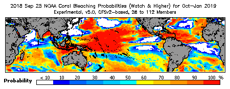 Current Bleaching Heat Stress Outlook Probability - Watch and higher