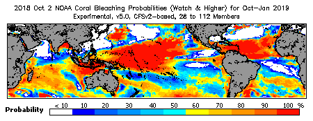 Current Bleaching Heat Stress Outlook Probability - Watch and higher