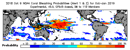 Current Bleaching Heat Stress Outlook Probability - Alert Levels 1 and 2