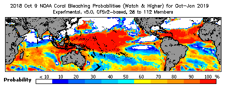 Current Bleaching Heat Stress Outlook Probability - Watch and higher