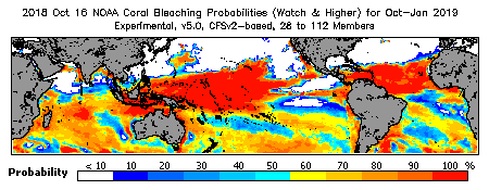 Current Bleaching Heat Stress Outlook Probability - Watch and higher