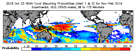 Current Bleaching Heat Stress Outlook Probability - Alert Levels 1 and 2