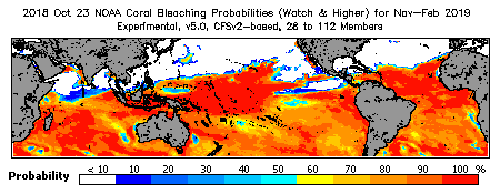 Current Bleaching Heat Stress Outlook Probability - Watch and higher