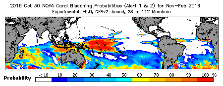 Current Bleaching Heat Stress Outlook Probability - Alert Levels 1 and 2