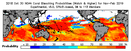 Current Bleaching Heat Stress Outlook Probability - Watch and higher