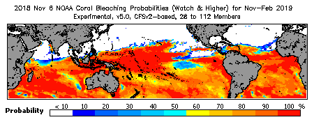 Current Bleaching Heat Stress Outlook Probability - Watch and higher