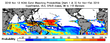 Current Bleaching Heat Stress Outlook Probability - Alert Levels 1 and 2