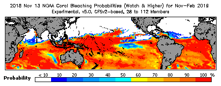 Current Bleaching Heat Stress Outlook Probability - Watch and higher