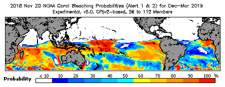 Current Bleaching Heat Stress Outlook Probability - Alert Levels 1 and 2