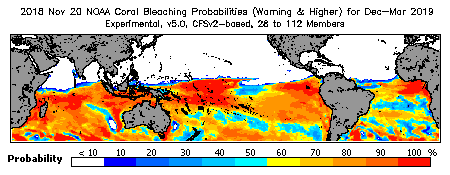 Current Bleaching Heat Stress Outlook Probability - Warning and higher