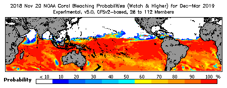 Current Bleaching Heat Stress Outlook Probability - Watch and higher