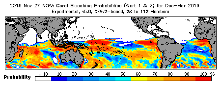 Current Bleaching Heat Stress Outlook Probability - Alert Levels 1 and 2