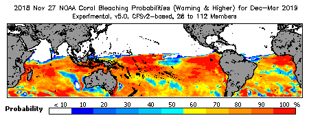 Current Bleaching Heat Stress Outlook Probability - Warning and higher