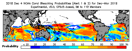 Current Bleaching Heat Stress Outlook Probability - Alert Levels 1 and 2