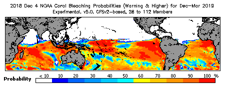 Current Bleaching Heat Stress Outlook Probability - Warning and higher