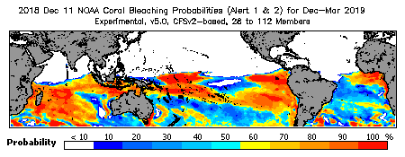 Current Bleaching Heat Stress Outlook Probability - Alert Levels 1 and 2