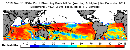 Current Bleaching Heat Stress Outlook Probability - Warning and higher