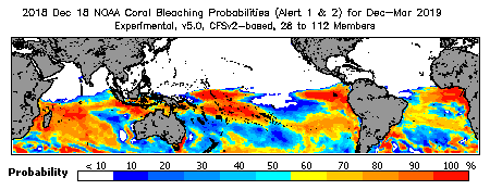 Current Bleaching Heat Stress Outlook Probability - Alert Levels 1 and 2