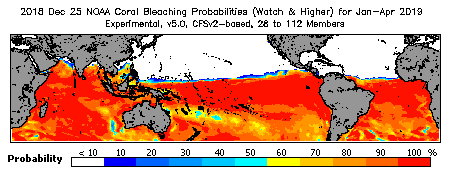 Current Bleaching Heat Stress Outlook Probability - Watch and higher