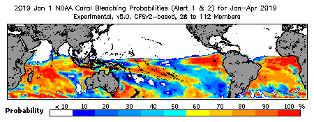 Current Bleaching Heat Stress Outlook Probability - Alert Levels 1 and 2