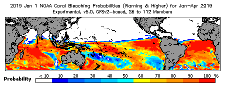 Current Bleaching Heat Stress Outlook Probability - Warning and higher