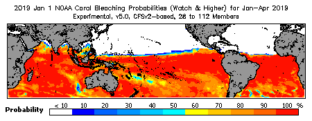 Current Bleaching Heat Stress Outlook Probability - Watch and higher