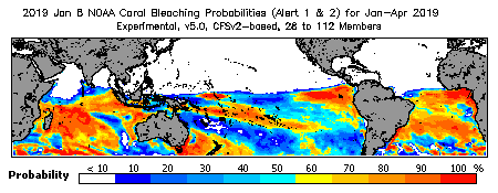 Current Bleaching Heat Stress Outlook Probability - Alert Levels 1 and 2