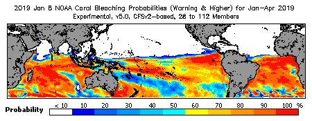 Current Bleaching Heat Stress Outlook Probability - Warning and higher