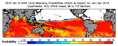 Current Bleaching Heat Stress Outlook Probability - Watch and higher