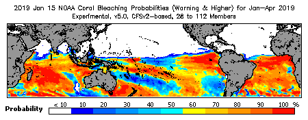 Current Bleaching Heat Stress Outlook Probability - Warning and higher