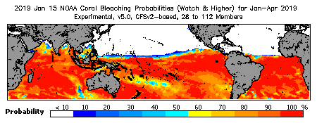 Current Bleaching Heat Stress Outlook Probability - Watch and higher