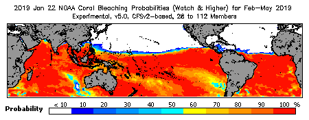 Current Bleaching Heat Stress Outlook Probability - Watch and higher