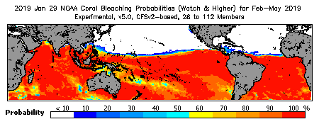 Current Bleaching Heat Stress Outlook Probability - Watch and higher