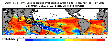 Current Bleaching Heat Stress Outlook Probability - Warning and higher