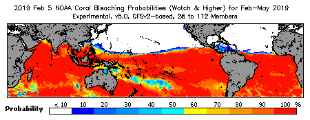 Current Bleaching Heat Stress Outlook Probability - Watch and higher