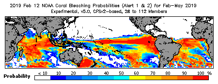 Current Bleaching Heat Stress Outlook Probability - Alert Levels 1 and 2