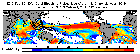 Current Bleaching Heat Stress Outlook Probability - Alert Levels 1 and 2