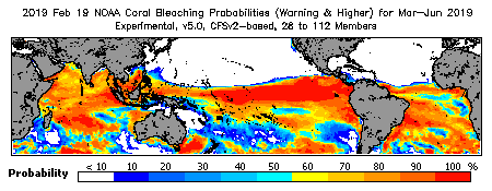 Current Bleaching Heat Stress Outlook Probability - Warning and higher