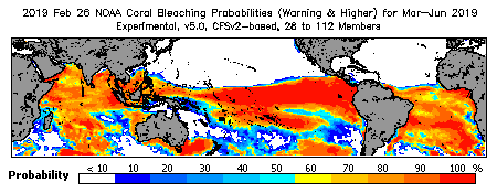 Current Bleaching Heat Stress Outlook Probability - Warning and higher