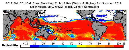 Current Bleaching Heat Stress Outlook Probability - Watch and higher