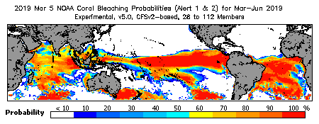 Current Bleaching Heat Stress Outlook Probability - Alert Levels 1 and 2